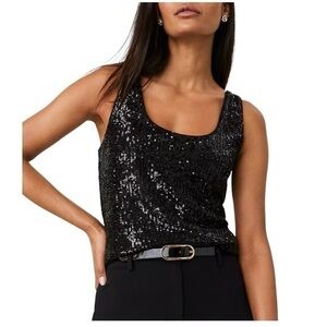 Banana Republic Black Sequin Sleeveless Scoop Neck Tank Top Women’s Small